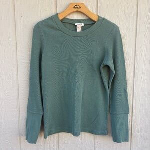 Sundance Long Sleeve Thermal Women's Large Petite Green Waffle Knit Stretch Boho